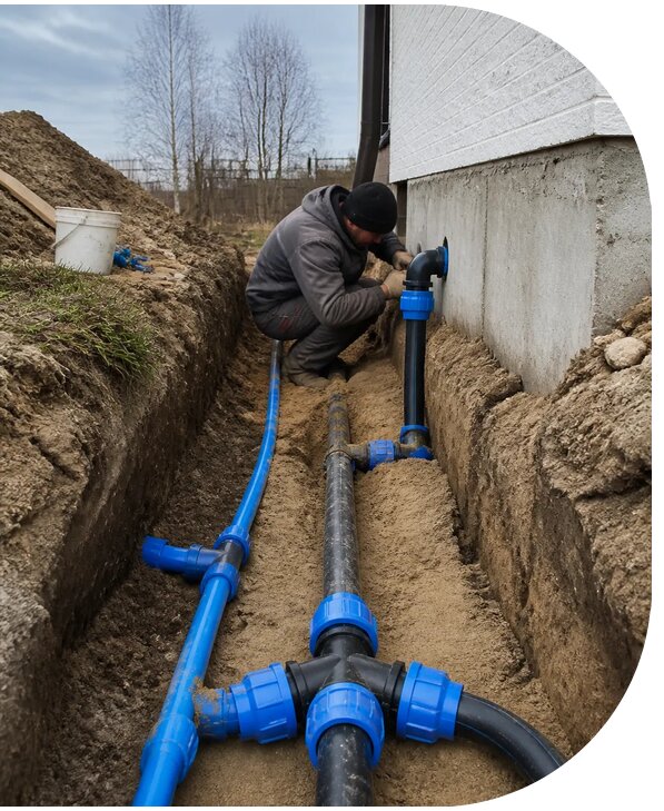 Монтаж наружного водопровода на участке под ключ в Баксане